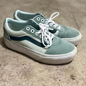 Mint Green and White Platform Sneakers